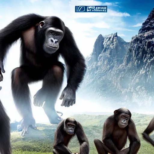 Prompt: a group of apes are filming a movie called planet of the humans, 4 k, detailed