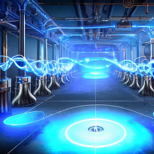 Image similar to photography of a hyper realistic tesla coils, highly detailed blue lighnings arround it. ancient steam punk laboratory background. high detail, professional digital art, unreal engine 5 8 k rendering, stunning, artstation