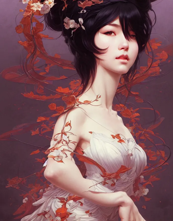 Image similar to portrait of ichigo, intricate, elegant, highly detailed, digital painting, artstation, concept art, smooth, sharp focus, illustration, art by artgerm, greg rutkowski, alphonse mucha, uang guangjian, gil elvgren, sachin teng, symmetry!!