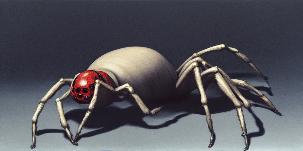 Image similar to a fat spider, bulging and writhing in depressive agony detailed painting by painting by gottfried helnwein and tokio aoyama