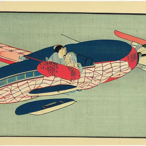 Prompt: an airplane, ukiyo-e by Utagawa Kuniyoshi