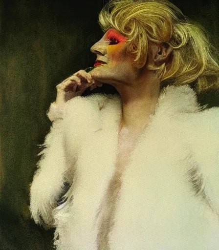 Prompt: a high quality, high detail, portrait of a drag queen by andrew wyeth, moody, nostalgic