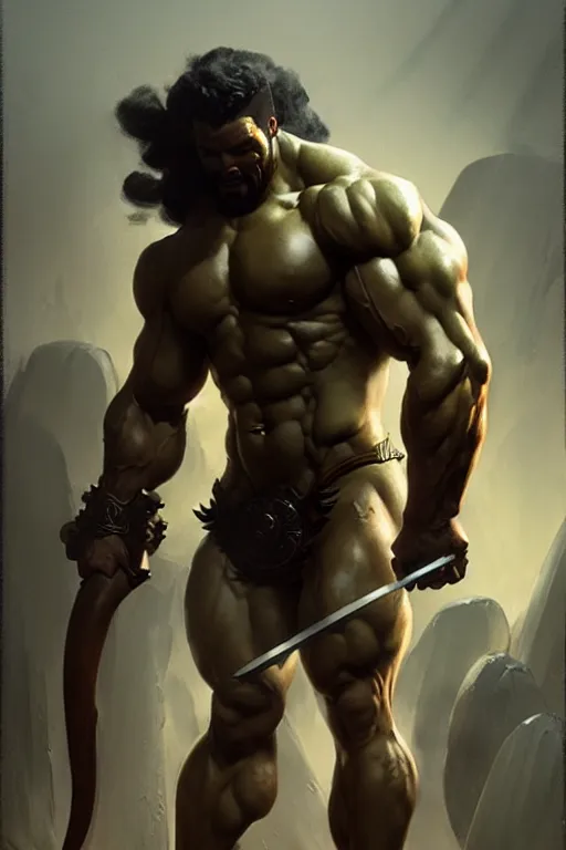 Image similar to muscular hercules by bayard wu, greg rutkowski, giger, maxim verehin