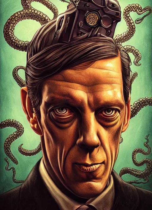 Prompt: lovecraft lovecraftian portrait of hugh laurie, cthulhu, pixar style, by tristan eaton stanley artgerm and tom bagshaw.