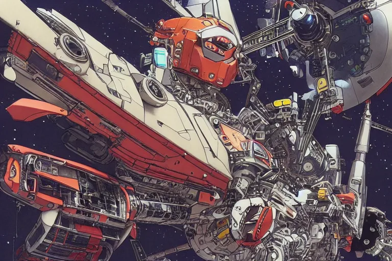 Prompt: a refined sci-fi illustration of Nakamura Aya in the cockpit of a giant fighting robot, by katsuhiro otomo and masamune shirow, hyper-detailed, colorful, wide angle, close up