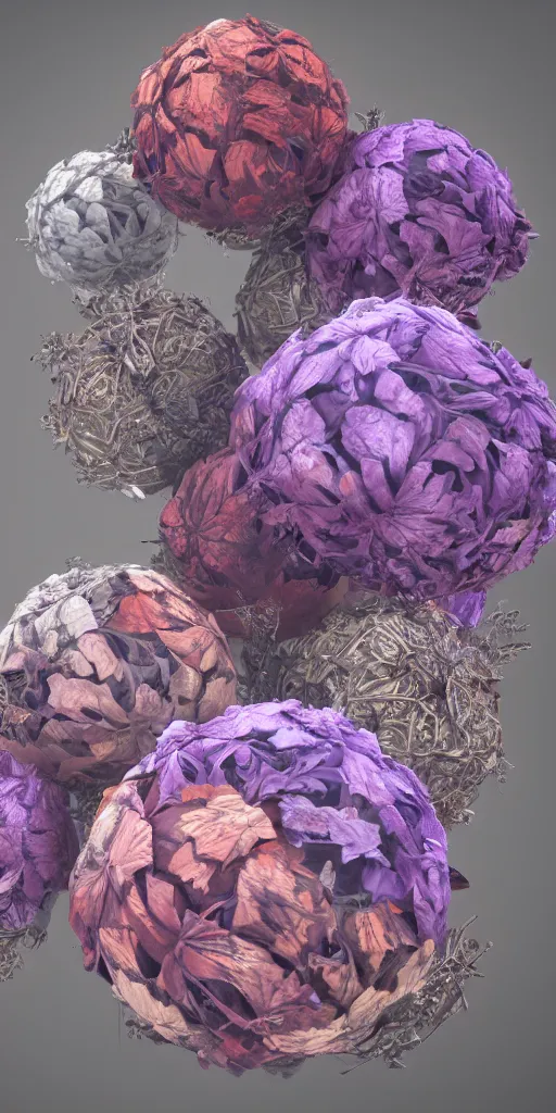 Image similar to a render of dead flowers around platonic solids, c 4 d, 3 d, by zhelong xu and ernst haeckel, hyper realistic, plain background, 8 k, volumetric lightning, trending on artstation