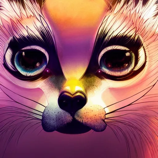 Image similar to Geometric lemur with galaxy eyes, sun in the background, intricate, elegant, highly detailed, digital painting, artstation, concept art, smooth, sharp focus, illustration, art by artgerm