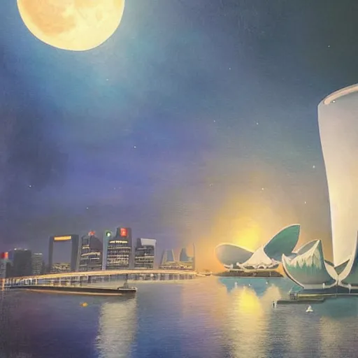 Prompt: a painting of singapore as a moon base, beautiful lighting, ultra realistic