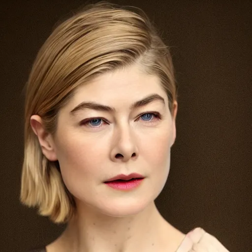 Image similar to rosamund pike wearing black robe and golden necklace cinematic photoshoot high quality highly affordable photo realistic 8 k hd