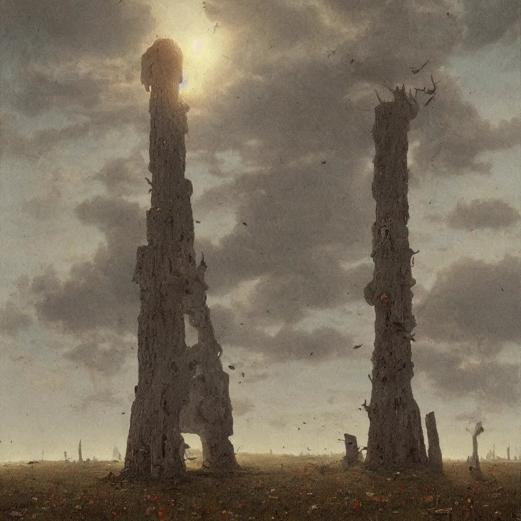 Prompt: a single colorful! simple! fungus tower clear empty sky, a high contrast!! ultradetailed photorealistic painting by franz sedlacek, jan van eyck, simon stalenhag, hard lighting, masterpiece
