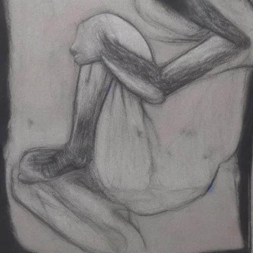 Image similar to give up on everything. you have achieved nothing. existence is meaningless. why continue? kilnfired terracotta smudged unclear charcoal drawing