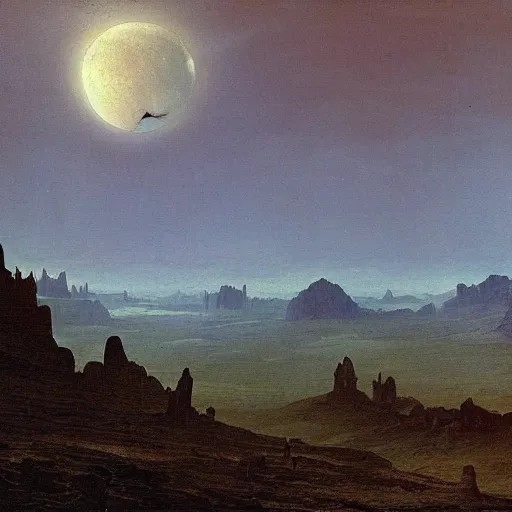 Prompt: scenary of sci - fi apocalyptic moon end of the world by caspar david friedrich