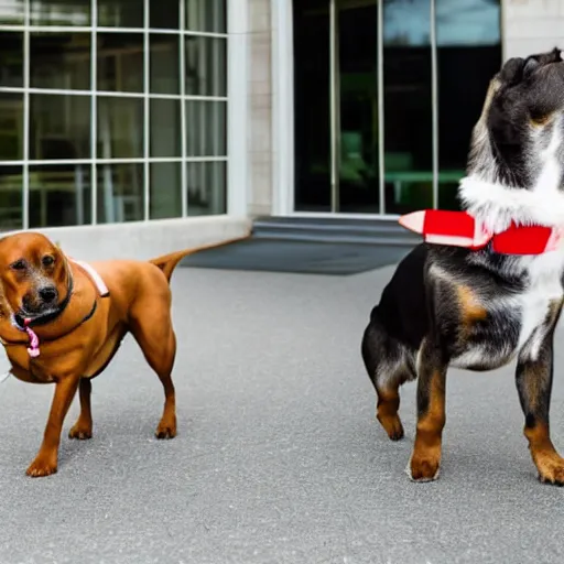 Image similar to Business dog waving goodbye to his dog coworkers