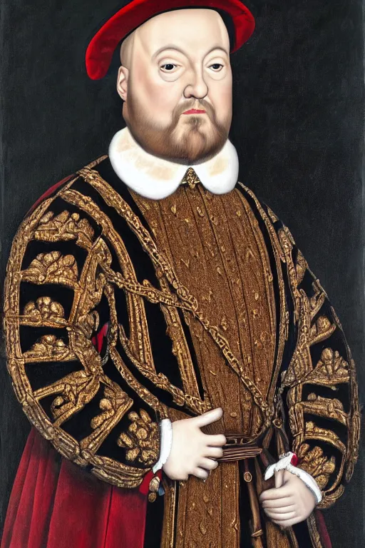 Image similar to huw edwards, portrait, dressed as henry viii, historical, oil painting, photorealistic