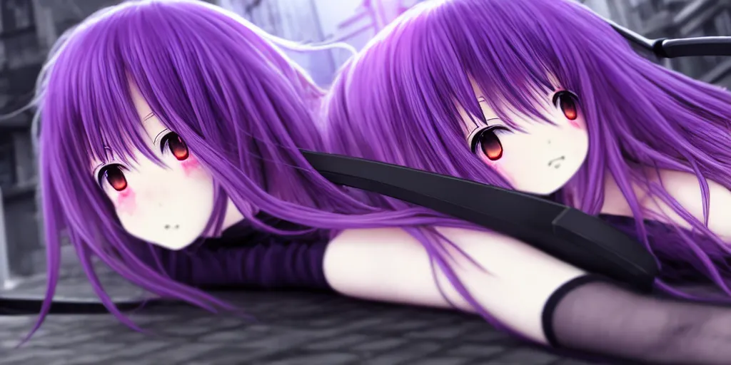 3d Rendering Anime Teenager Girl Purple Stock Illustration 1833439696