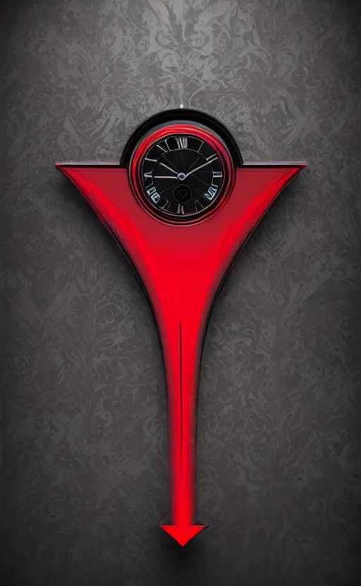 Image similar to a melting Roman numeral clock, behind a red and black gradient background, awith a black heart shaped on the top left corner and a black diamond card shape in the bottom right corner, dynamic lighting, photorealistic fantasy concept art, trending on art station, stunning visuals, cinematic, creative, ultra detailed