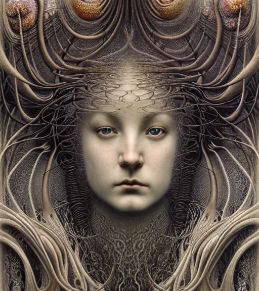 Prompt: detailed realistic beautiful thunder goddess face portrait by jean delville, gustave dore, iris van herpen and marco mazzoni, art forms of nature by ernst haeckel, art nouveau, symbolist, visionary, gothic, neo - gothic, pre - raphaelite, fractal lace, intricate alien botanicals, ai biodiversity, surreality, hyperdetailed ultrasharp octane render