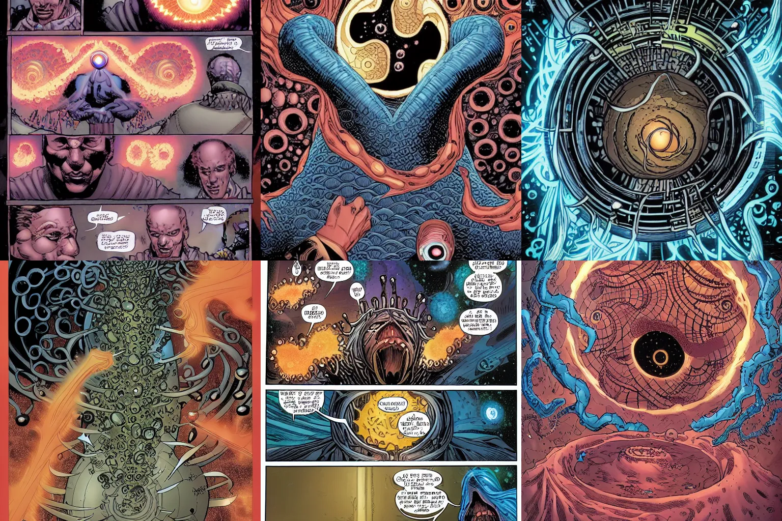 Prompt: Azathoth looking inward towards the Multiverse inside itself. DC Comics. Multiversity. Grant Morrison.