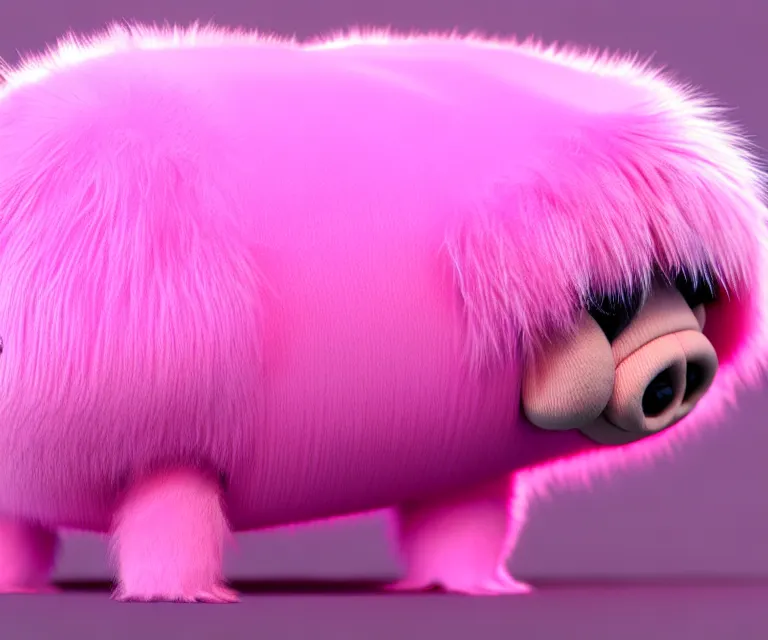 Image similar to high quality 3 d render hyperrealist very cute small tardiradiant, plush mascot, long spiky fluffy smooth hair, photo from the side, pink fluffy fur, vray, smooth background, artstation, ultra detailed