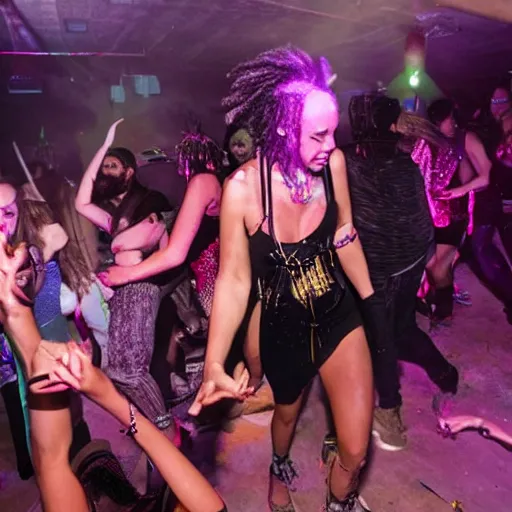 Image similar to a photo of lneny kravitz dancing in a rave party