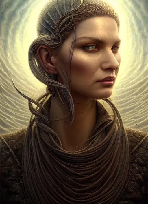 Image similar to closeup portrait shot of a psychic in a scenic dystopian environment, intricate, elegant, highly detailed, centered, digital painting, artstation, backlit, concept art, smooth, sharp focus, illustration, artgerm, tomasz alen kopera, peter mohrbacher, donato giancola, joseph christian leyendecker, wlop, boris vallejo