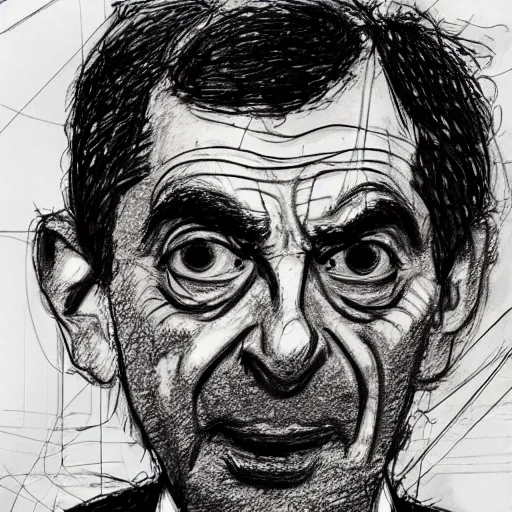 Image similar to a realistic yet scraggly portrait sketch of the side profile of a stern and sophisticated mr bean, trending on artstation, intricate details, in the style of frank auerbach, in the style of sergio aragones, in the style of martin ansin, in the style of david aja, in the style of mattias adolfsson