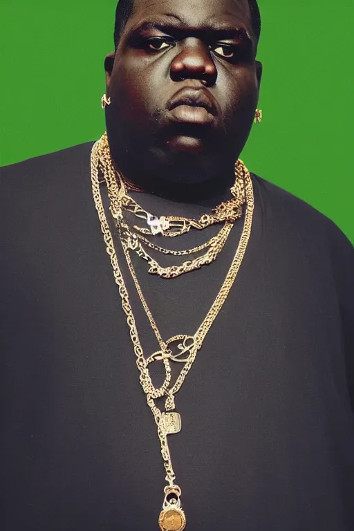 Image similar to picture of the notorious big in 2 0 2 2 wearing jewelry and looking cool