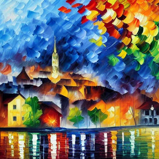 Image similar to a painting by leonid afremov and johannes itten