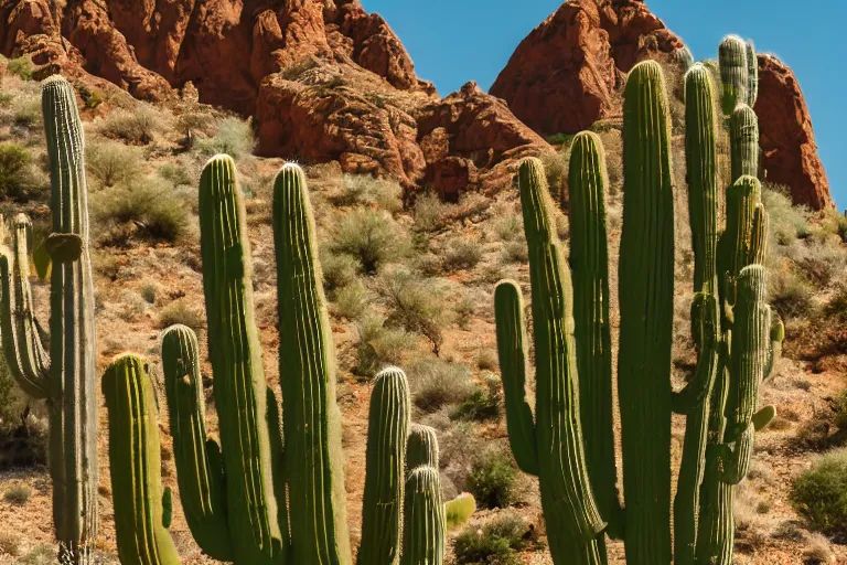 Prompt: photography of a building with alot of cactus in desert with a sign of warning, 4k, detailed