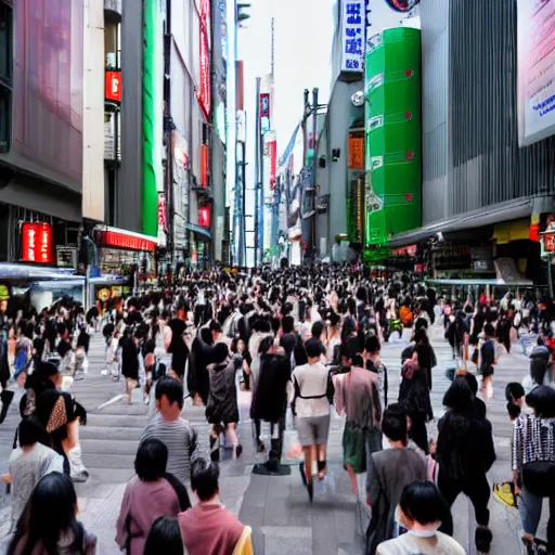 Image similar to street of tokyo with crowd statues of people