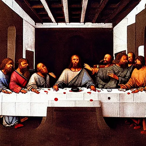 Prompt: darth vader darth vader in the last supper by leonardo davinci