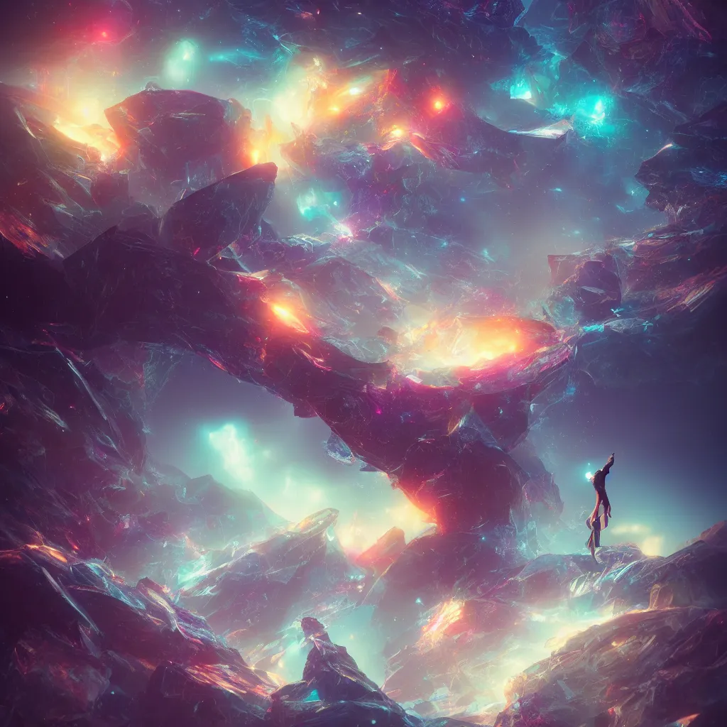 Image similar to letting go of reality and experiencing the quantum feild, matte painting comic book art, cinematic, highly detailed, realistic, beautiful cosmic neural network, octane render, unreal engine, depth of field, trending on artstation, sharp focus, philosophical splashes of colors