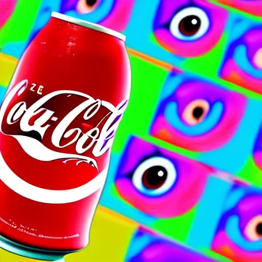 Prompt: digital drawing of the coke logo personified as a soda themed girl in the style of the youtuber lavender towne, large creepy eyes, extremely detailed and colorful eyes, digital art, deviant art, soda themed girl, hyper detailed eyes, money sign pupils, tim burton, scratchy lines, junji ito