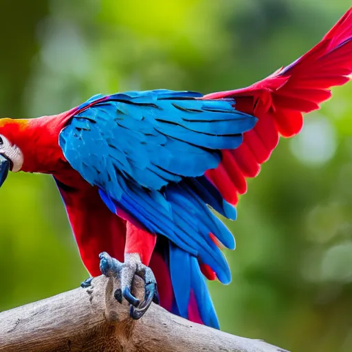 Prompt: high res Scarlet macaw with its wings open 4k