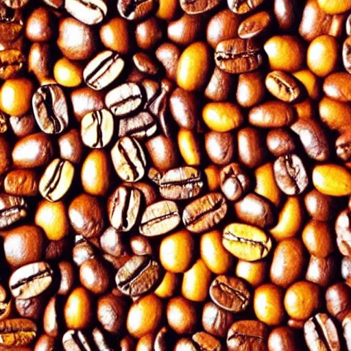 Image similar to cheesy pop art of coffee beans, extreme detail