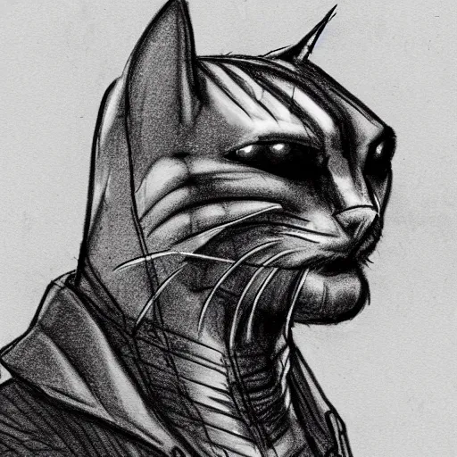 Prompt: cyberpunk cat in suit sketch sideview