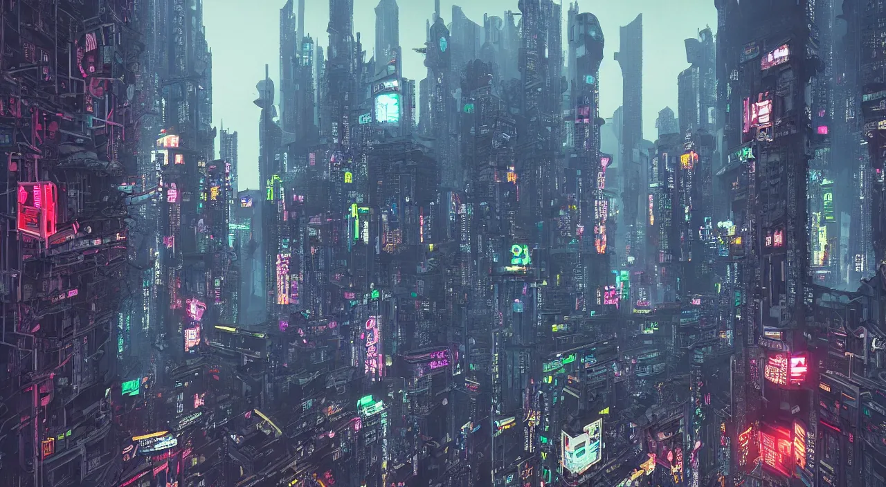 Prompt: “cyberpunk Shanghai, overruled by superintelligent AI”