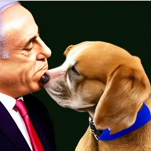 Image similar to benjamin netanyahu kissing a dog, photorealistic, detailed