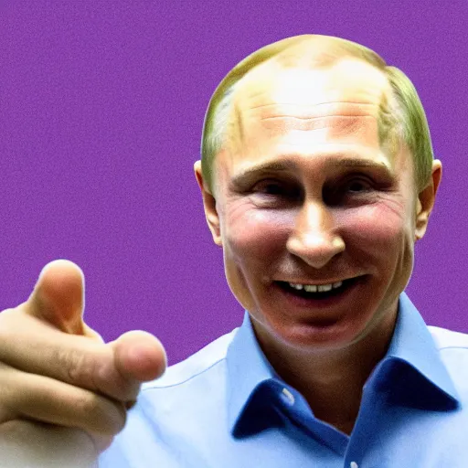 Image similar to high definition photo putin smirking while pointing up with one finger, 4k