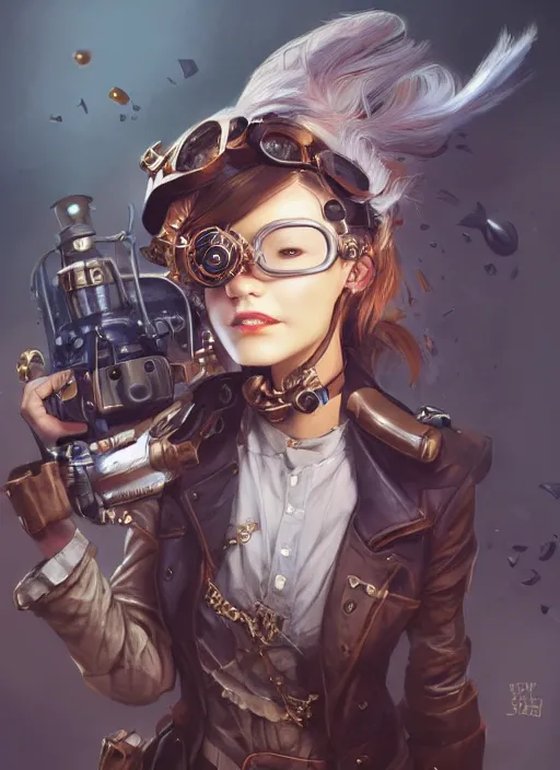 Image similar to girl, steampunk, goggles, pilot, portait, made by stanley artgerm lau, wlop, rossdraws, james jean, andrei riabovitchev, marc simonetti, yoshitaka amano, artstation