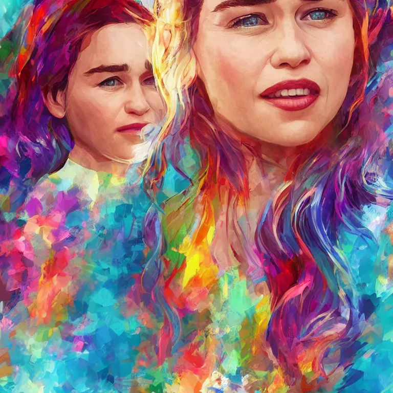 Image similar to Emilia Clarke, beautiful digital art colorful art