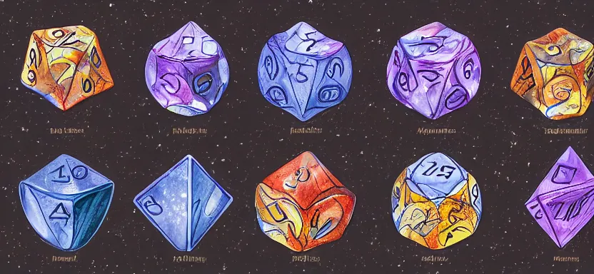 Image similar to planets shaped like polyhedral dice, digital art, extreme detail