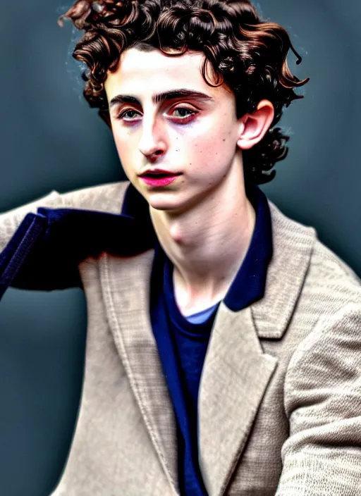 Image similar to timothee chalamet smoking a joint sitting in a wheel chair, photo, realistic