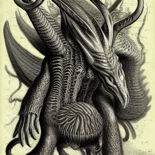 Image similar to bestiary of creatures from the depths of the unconscious psyche