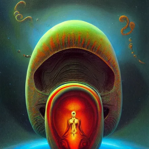 Prompt: a wonderful painting of atonitos huespedes alien from outer space inspired by the art of zdzisław beksinski, lisa frank, frank frazetta and h. r geiger, trending on artstation