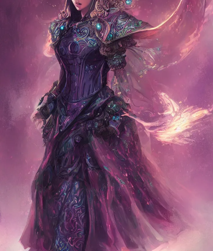 Image similar to concept art of asian female Void Walker, slavic style dress, corset, full body, Realistic, nebula background, intricate details, colourful, by Jason Chan