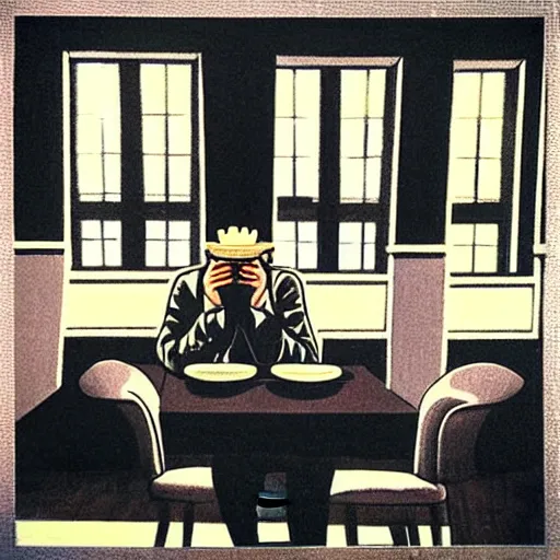 Prompt: “king drinking a cup of tea. in the style of Magritte”