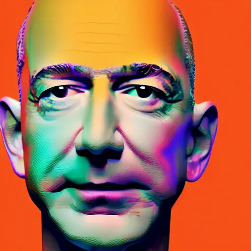 Image similar to Jeff Bezos by Jeff Koons, zoomed out, orange backgorund, pastel colours, 4k, 8k, pleasent composition, minimalistic