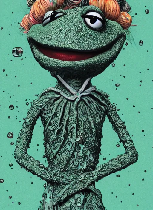 Image similar to Kermit the Frog goddess painting by Dan Hillier, trending on artstation, artstationHD, artstationHQ, 4k, 8k