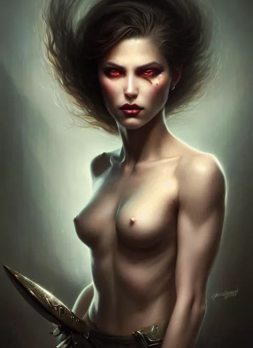 Image similar to a beautiful woman with face spikes, painted by artgerm and tom bagshaw, fantasy art, dramatic lighting, highly detailed oil painting